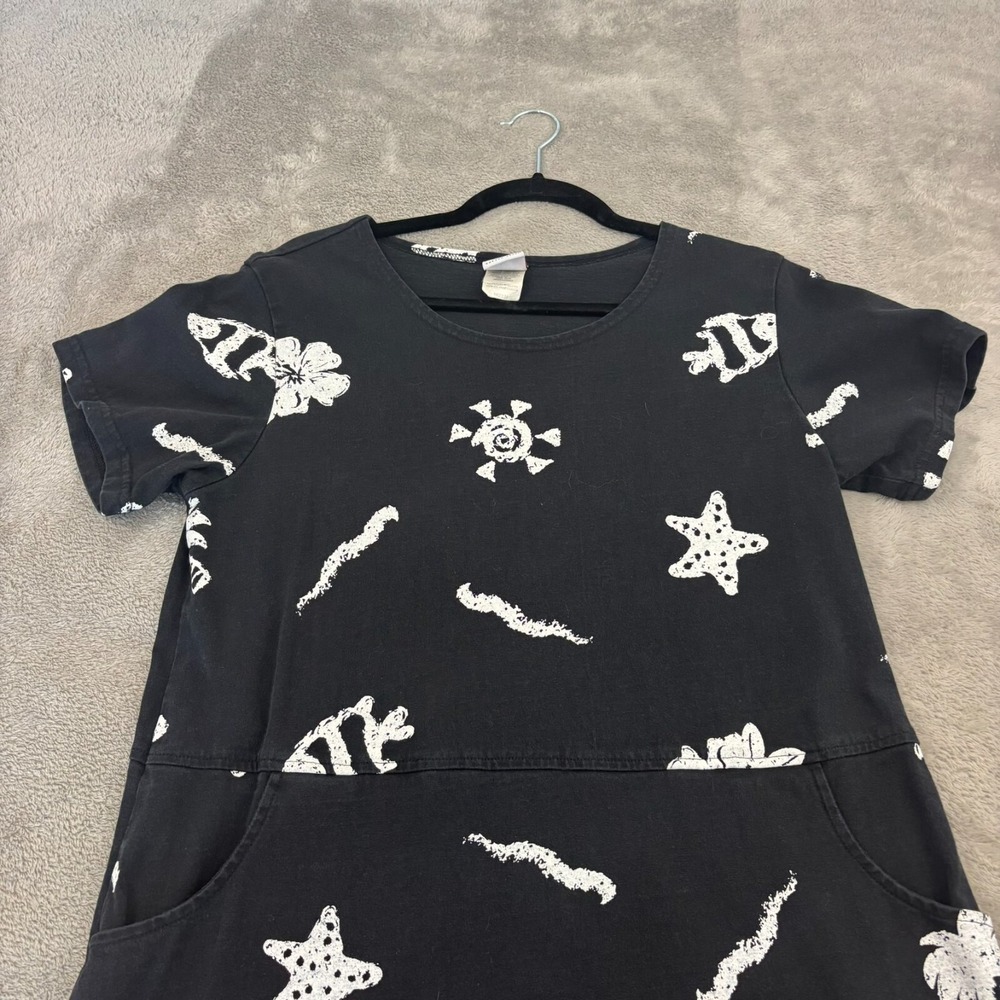 VTG Red Ginger Shift Dress Womens M Black White Marine Tropical AOP 90s Beachy - Picture 3 of 13
